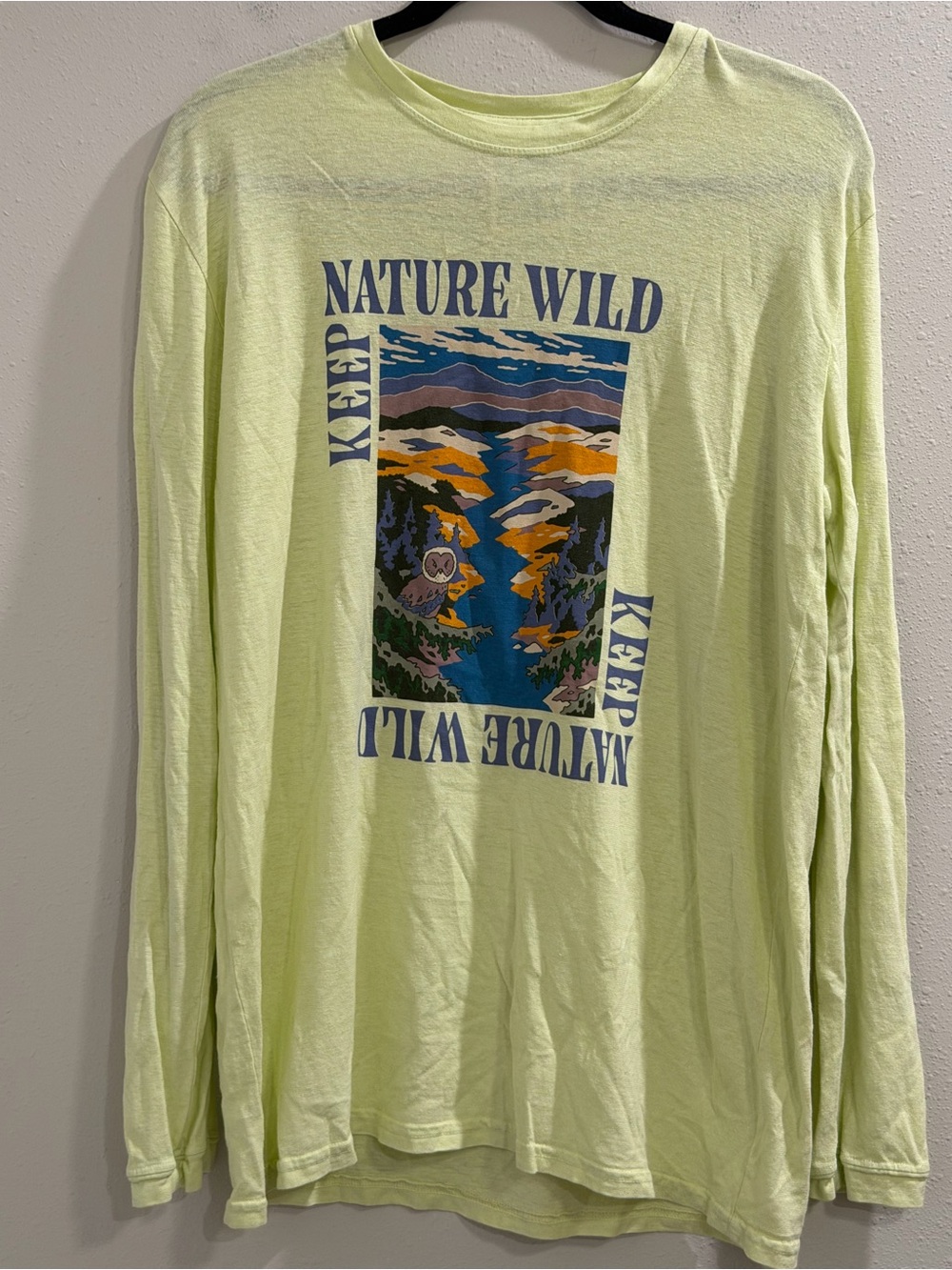 Jungmaven Size Medium Neon Keep Nature Wild Long Sleeve Tee Hemp Cotton Casual